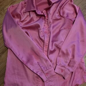 Pink Button-Up Satin Blouse